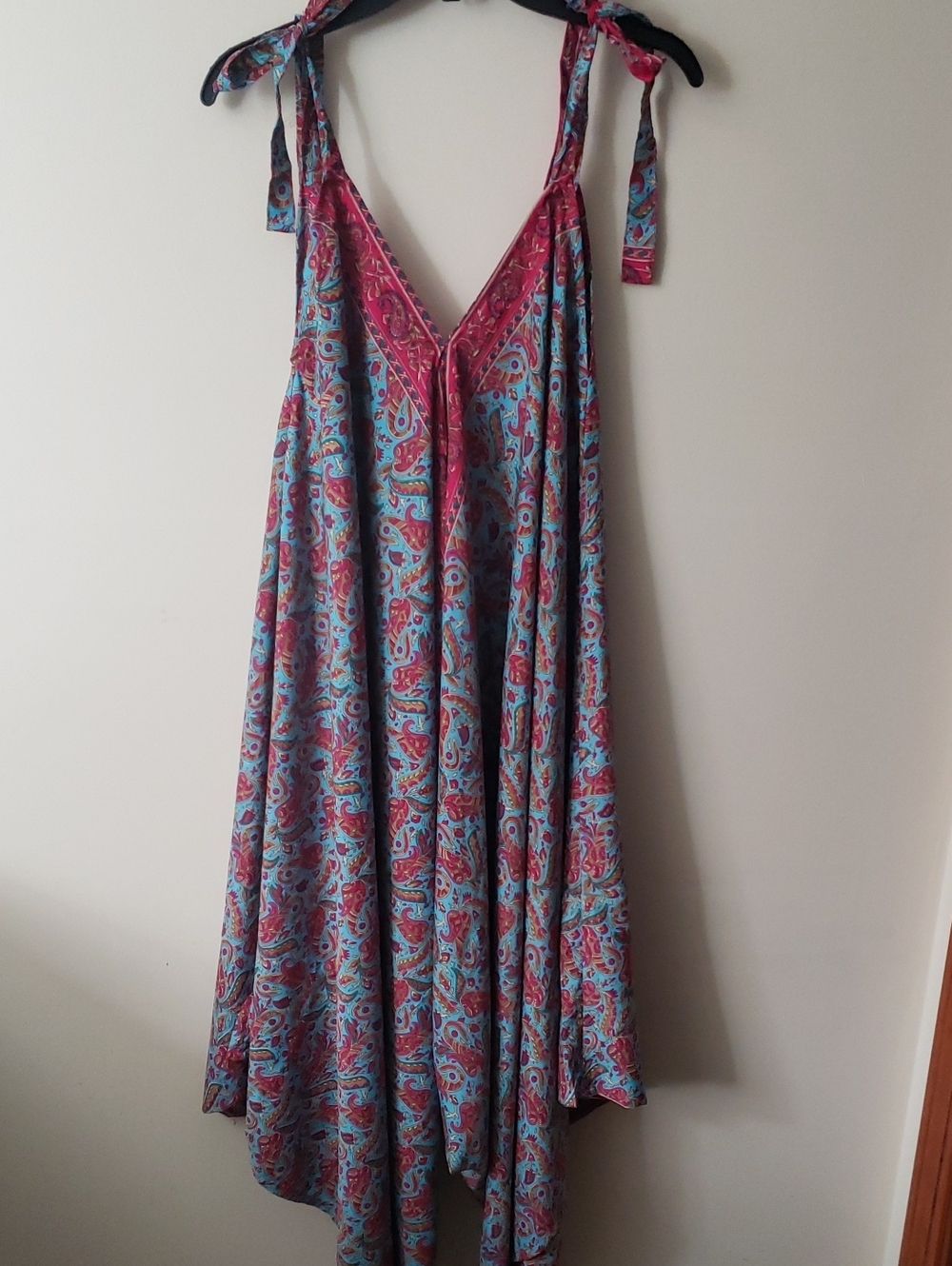 NWT Kathmandu Boho Silk Paisley Tie-Shoulder Jumpsuit in Blue and Pink